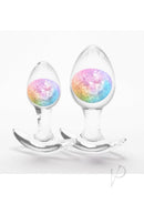 Cosmic Glams Silicone Anal Plug 2 Piece Kit Rainbow - two sparkling glass anal plugs in rainbow colors.