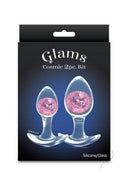 Cosmic Glams 2 Piece Silicone Anal Plug Kit Pink packaging featuring two anal plugs with vibrant glass marbles.