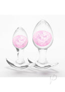 Cosmic Glams 2 Piece Silicone Anal Plug Kit Pink featuring two plugs with a sparkling pink glass marble.