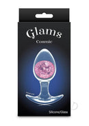 Cosmic Glams Silicone Anal Plug Medium Pink packaging with glass marble for anal play.