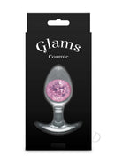 Cosmic Glams Silicone Anal Plug Medium Pink in packaging with a sparkling pink marble.
