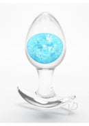 Cosmic Glams Silicone Anal Plug Medium Blue with a sparkling blue glass marble for enhanced pleasure and style.