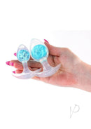 Cosmic Glams Silicone Anal Plug 2 Piece Kit Blue held in hand, showcasing vivid glass marbles and safe silicone material.