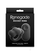 Renegade Rocket Ring Cock Ring and Ball Stretcher Black packaging featuring a vibrating cock ring and remote.