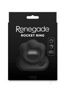 Renegade Rocket Ring Cock Ring and Ball Stretcher Black in its packaging, showcasing the design and remote controls.