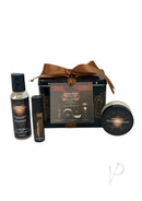 Sex Magnet Pheromone Gift Set Leather in a keepsake tin with leather-infused fragrance products for desire.