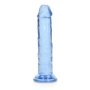 Realrock Crystal Clear 6 Inch Dildo Without Balls Blue, translucent blue dildo with smooth tapered head for pleasure.