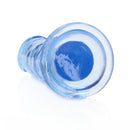 Realrock Crystal Clear 6 Inch Dildo Without Balls Blue with a smooth, translucent blue design on a white background.