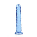 Realrock Crystal Clear Straight 7 Inch Dildo Blue in translucent blue design for versatile pleasure.