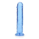 Realrock Crystal Clear Straight 8 Inch Dildo No Balls Blue - translucent blue shaft, perfect for solo or shared pleasure.