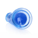 Realrock Crystal Clear Straight 10 Inch Dildo Blue displayed from the top, showcasing its smooth blue finish and tapered design.