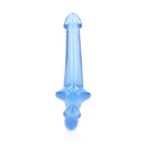 Realrock Crystal Clear 6 Inch Strapless Strap-on Dildo Blue with a sleek, see-through blue design.