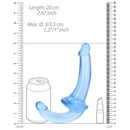 Realrock Crystal Clear 6 Inch Strapless Strap-on Dildo Blue with measurements, showcasing its sleek design and size.