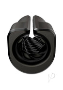 Arcwave Zing Vibrating Stroker Dual Motor Masturbator Black showing open-sleeve design for enhanced stimulation.