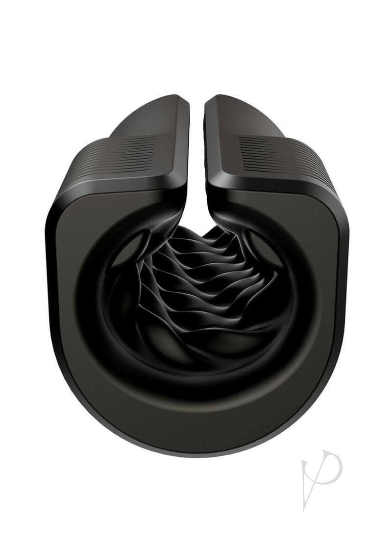 Arcwave Zing Vibrating Stroker Dual Motor Masturbator Black showing open-sleeve design for enhanced stimulation.