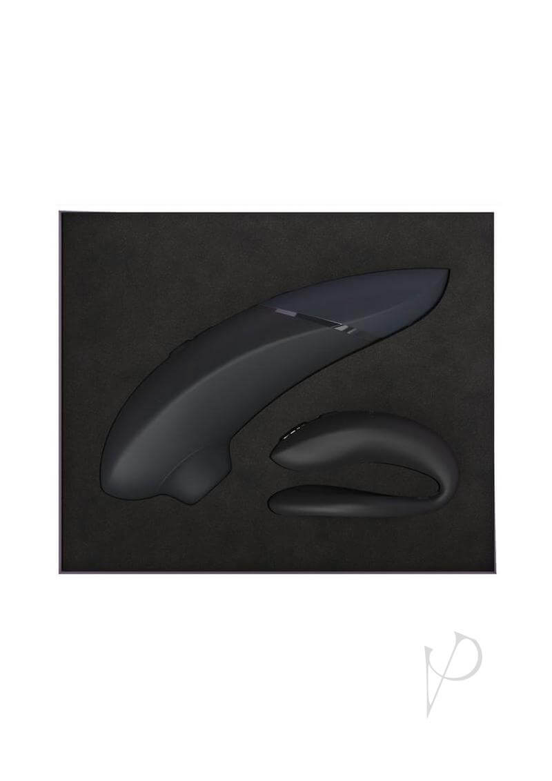 Lust and Luxury Collection Box We Vibe Sync O and Womanizer in sleek black packaging.