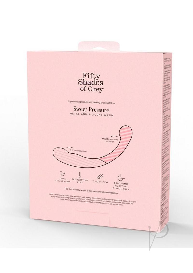Fifty Shades of Grey Sweet Pressure Silicone and Metal Dildo packaging showcasing its elegant design and features.