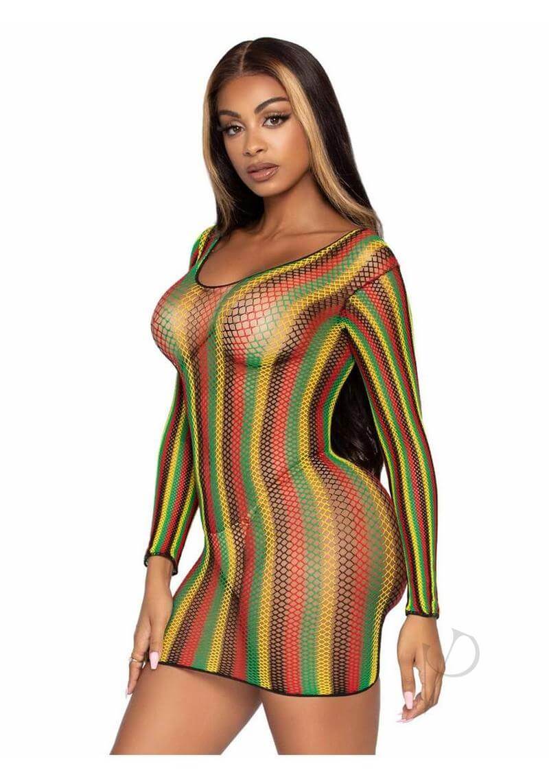 Rasta Net Lng Sleeve Mini Dress Os Multi-2
