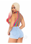 Rainbow Net High Neck Crop Top Os-1