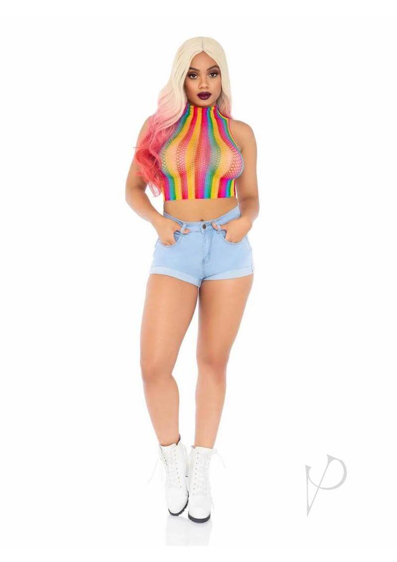 Rainbow Net High Neck Crop Top Os-2