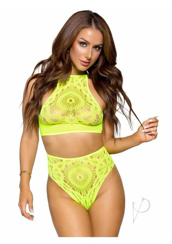 Crochet Halter Strap Thong 2pc Sm/md Ylw-0