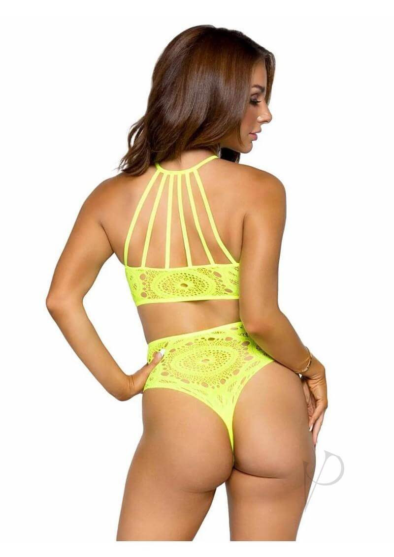 Crochet Halter Strap Thong 2pc Sm/md Ylw-1
