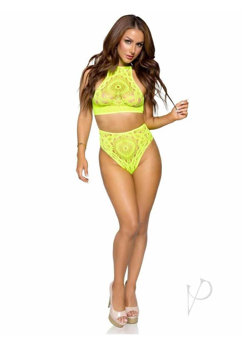 Crochet Halter Strap Thong 2pc Md/lg Ylw-2