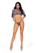 Stripe Net Top Panty Sleeve Top 3pc Mult-3