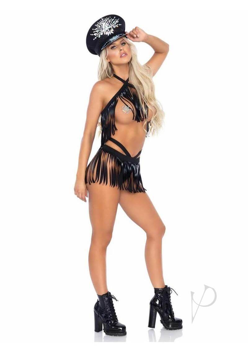Fringe Halter And Bikini Md/lg Blk 2pc-3
