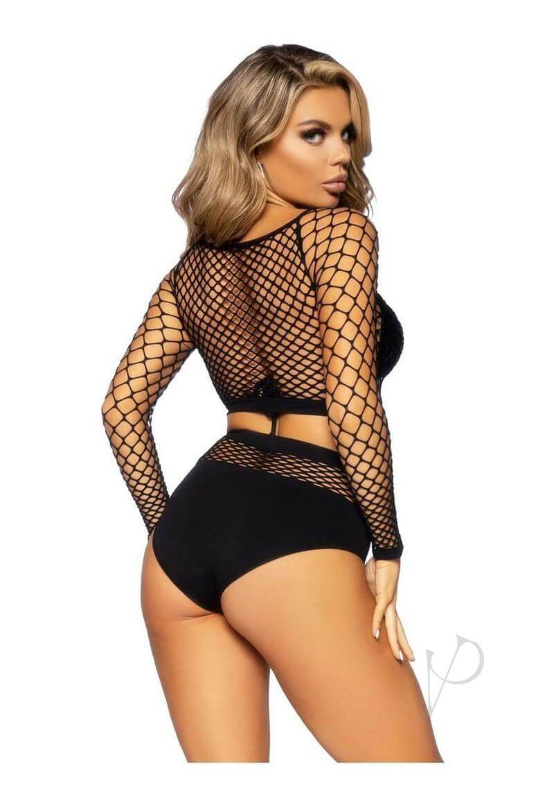 Ind Net Sleeve Crop Bottom Os 2pc Blk-1