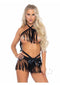 Fringe Halter And Bikini Sm/md Blk 2pc-0