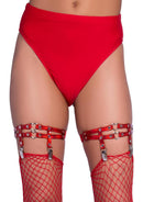 Leg Avenue Dual Strap Thigh High Garter Suspender OS Red featured with fishnet stockings and bold red color.