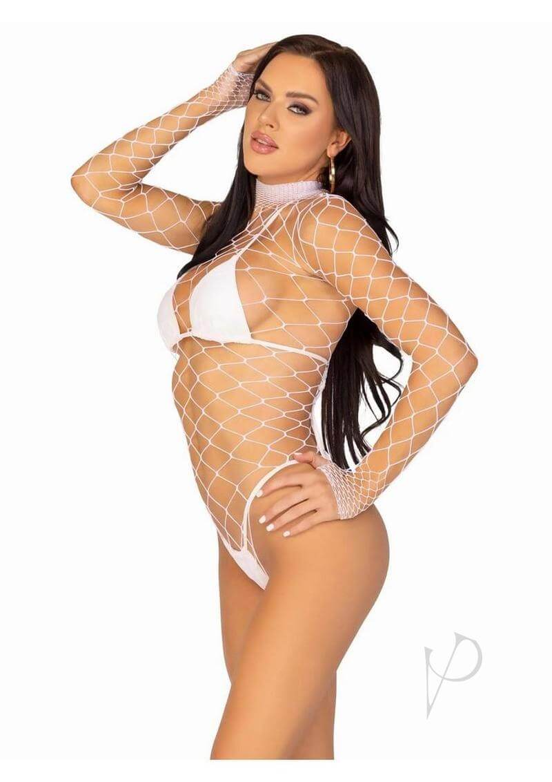 Fence Net Snap Crotch Sleeve Suit Os Wht-2