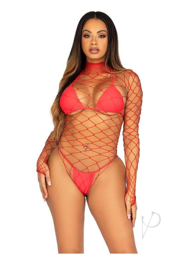 Fence Net Snap Crotch Sleeve Suit Os Red-0