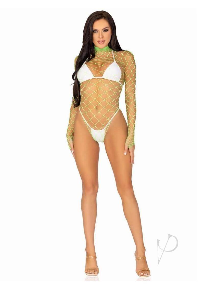 Fence Net Snap Crotch Sleeve Suit Os Grn-3