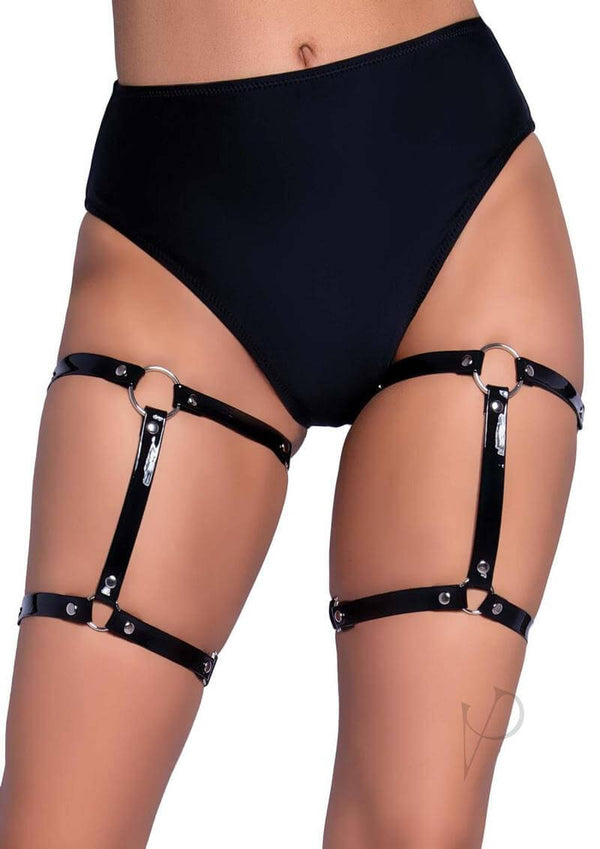 Dual Strap Stud Thighhigh Garter Blk Os-0