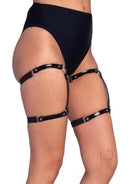 Dual Strap Stud Thighhigh Garter Blk Os-2