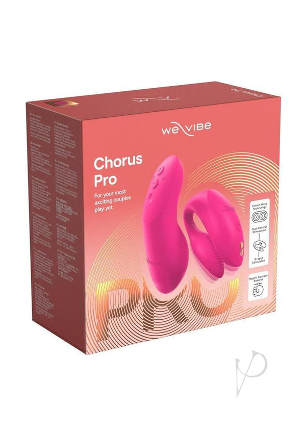 We Vibe Chorus Pro Couples Vibrator with Remote Control Pink packaging showcasing innovative features and design.