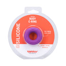 Tantus Buoy Small Silicone Cock Ring Lilac packaging showcasing the purple cock ring on an orange background.