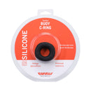 Tantus Buoy Medium Silicone Cock Ring Onyx packaging with product information and features.