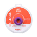 Tantus Buoy Silicone Cock Ring Medium Lilac packaging featuring a purple cock ring for enhanced performance.