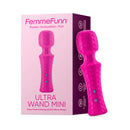 FemmeFunn Ultra Wand Mini Textured Silicone Vibrator Pink packaging featuring a powerful mini wand design.