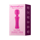 FemmeFunn Ultra Wand Mini Textured Silicone Vibrator Pink packaging showcasing the compact design and vibrant color.