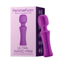 FemmeFunn Ultra Wand Mini Rechargeable Vibrator Purple packaging with wand vibrator displayed.