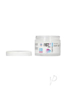 Fist It Hybrid Glide Lubricant 500ml 16.9 Oz jar with lid, featuring a unique gel texture for smooth application.