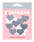 Pastease Mini Glitter Hearts Silver Pack of 8 features eight sparkling heart-shaped covers for fun, flirty looks.