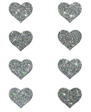 Pastease Mini Glitter Hearts Silver Pack of 8 featuring shimmering silver hearts arranged in two rows.