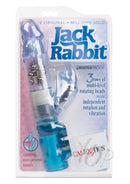 Jack Rabbit Beaded Rabbit Vibrator Blue packaging showing waterproof design and rotating beads for dual stimulation.