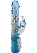 Jack Rabbit Beaded Rabbit Vibrator Blue featuring a rotating beaded shaft and flickering clitoral stimulator.