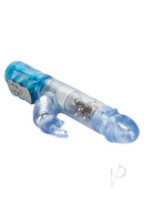Jack Rabbit Beaded Rabbit Vibrator Blue with rotating beaded shaft and flickering clitoral rabbit for dual stimulation.